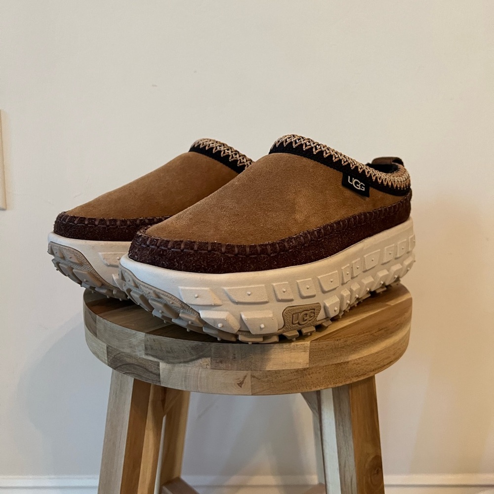 UGG Women’s Tan and White Slip-On Platform Loafers